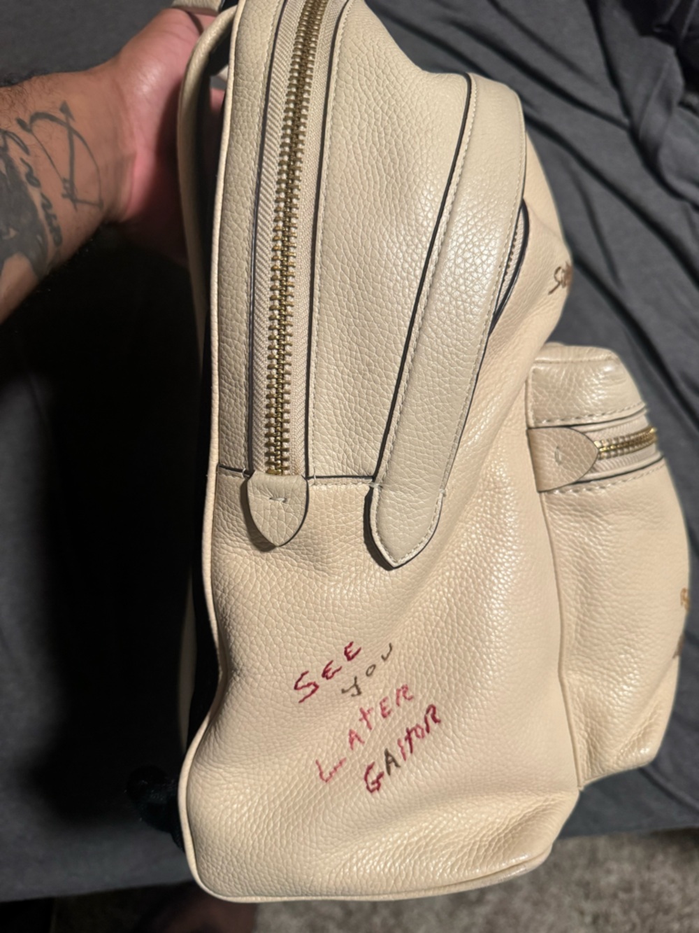 Coach Cream Leather Backpack with Multicolor Handwritten Accents - Picture 5 of 10